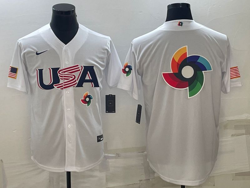 Men 2023 World Cub USA Blank White Nike MLB Jersey6